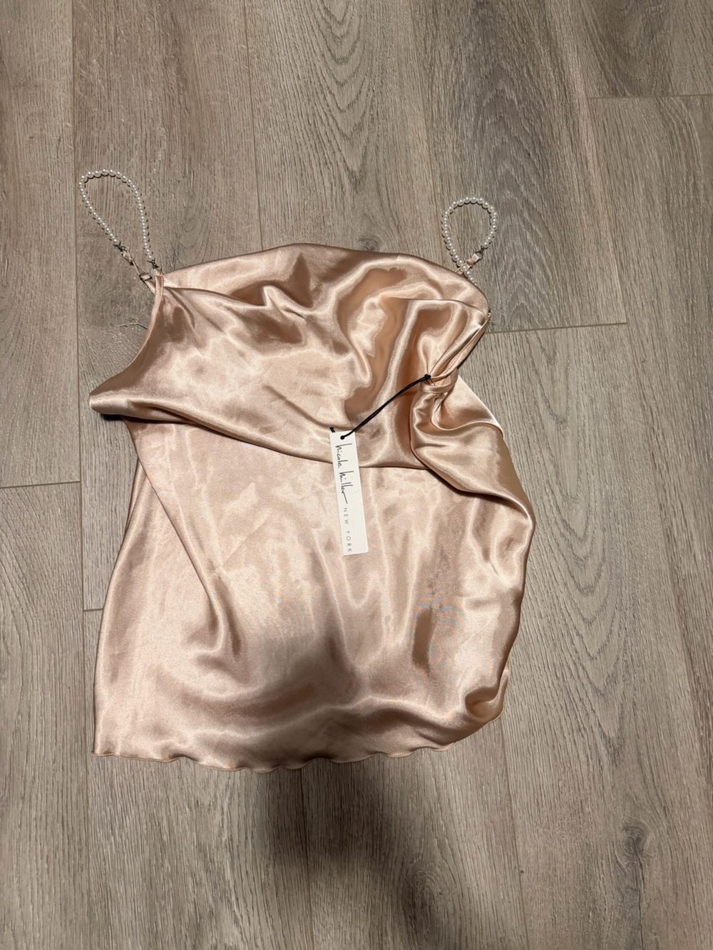 Nicole Miller Blush Satin Cowl Neck Tank with Beaded Straps